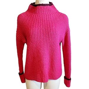 Anthropologie Sweater Womens XSP Mock Neck Maeve Pink Tipped Chunky Pullover